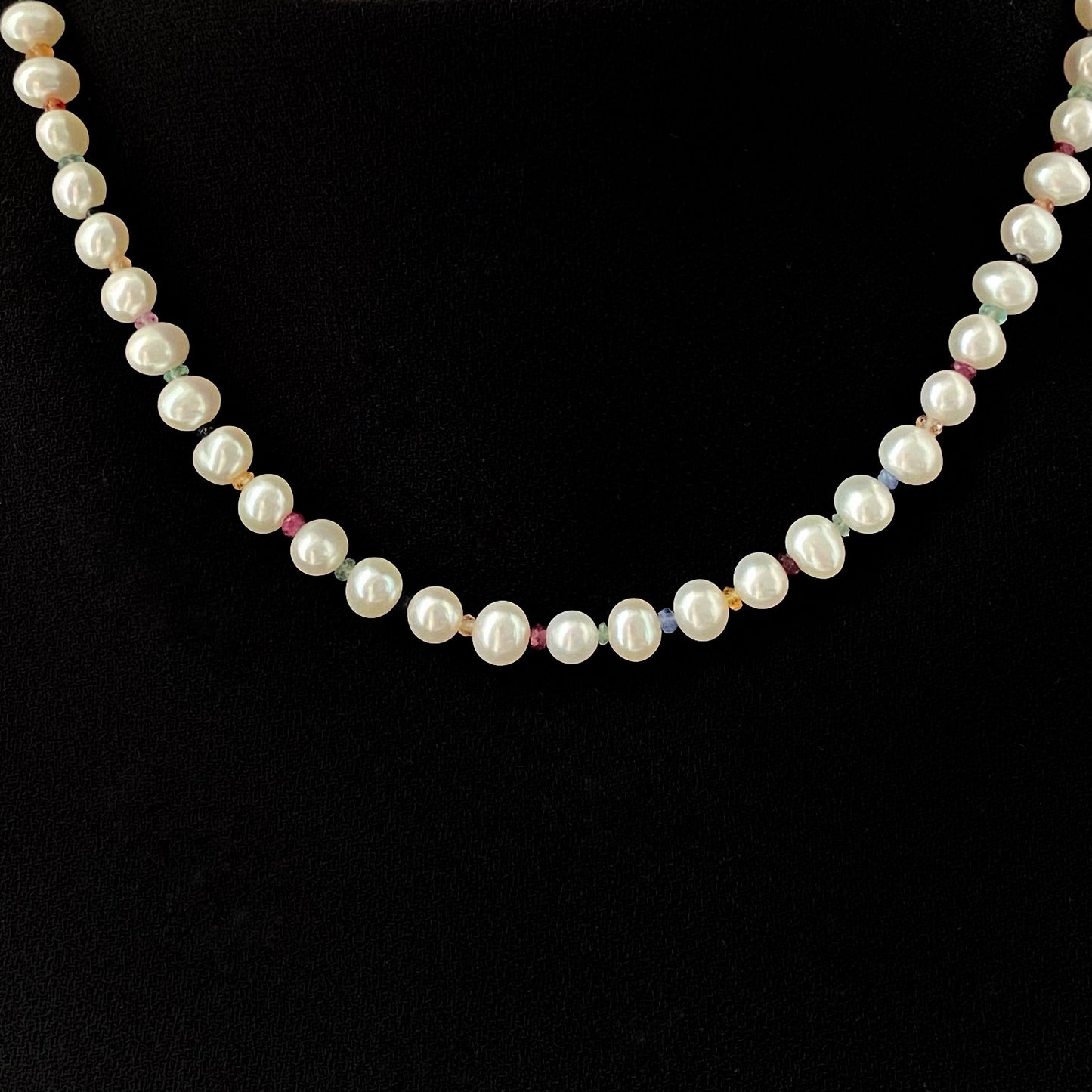 Pearl and Multicolor Sapphire gemstone Necklace