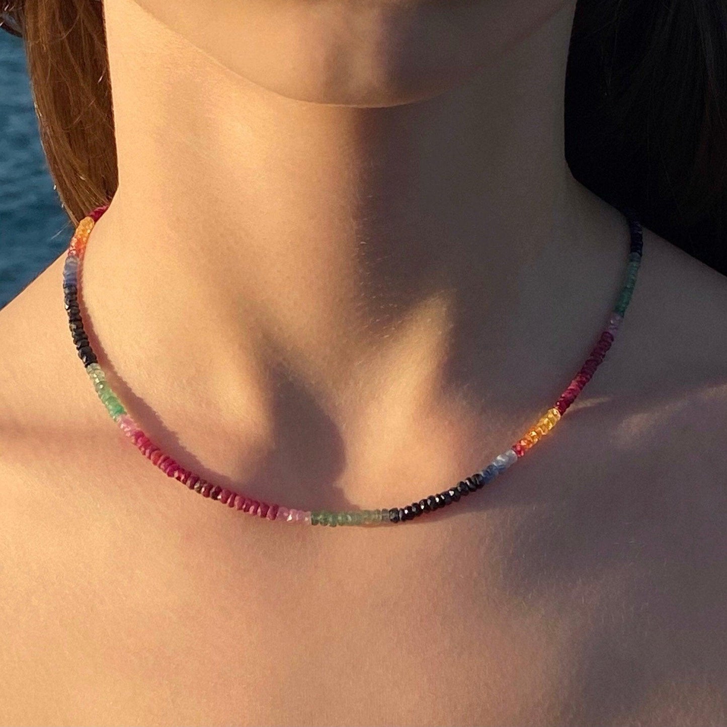 Rainbow Sapphire Emerald Ruby Necklace