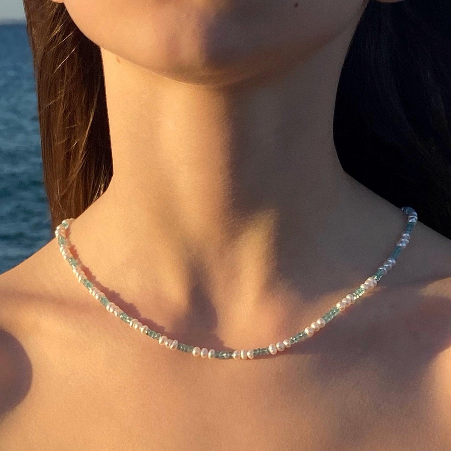 Apatite and Pearl Necklace