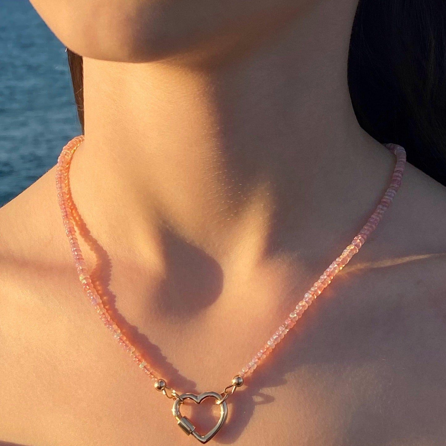 Pink Opal Carabiner Necklace