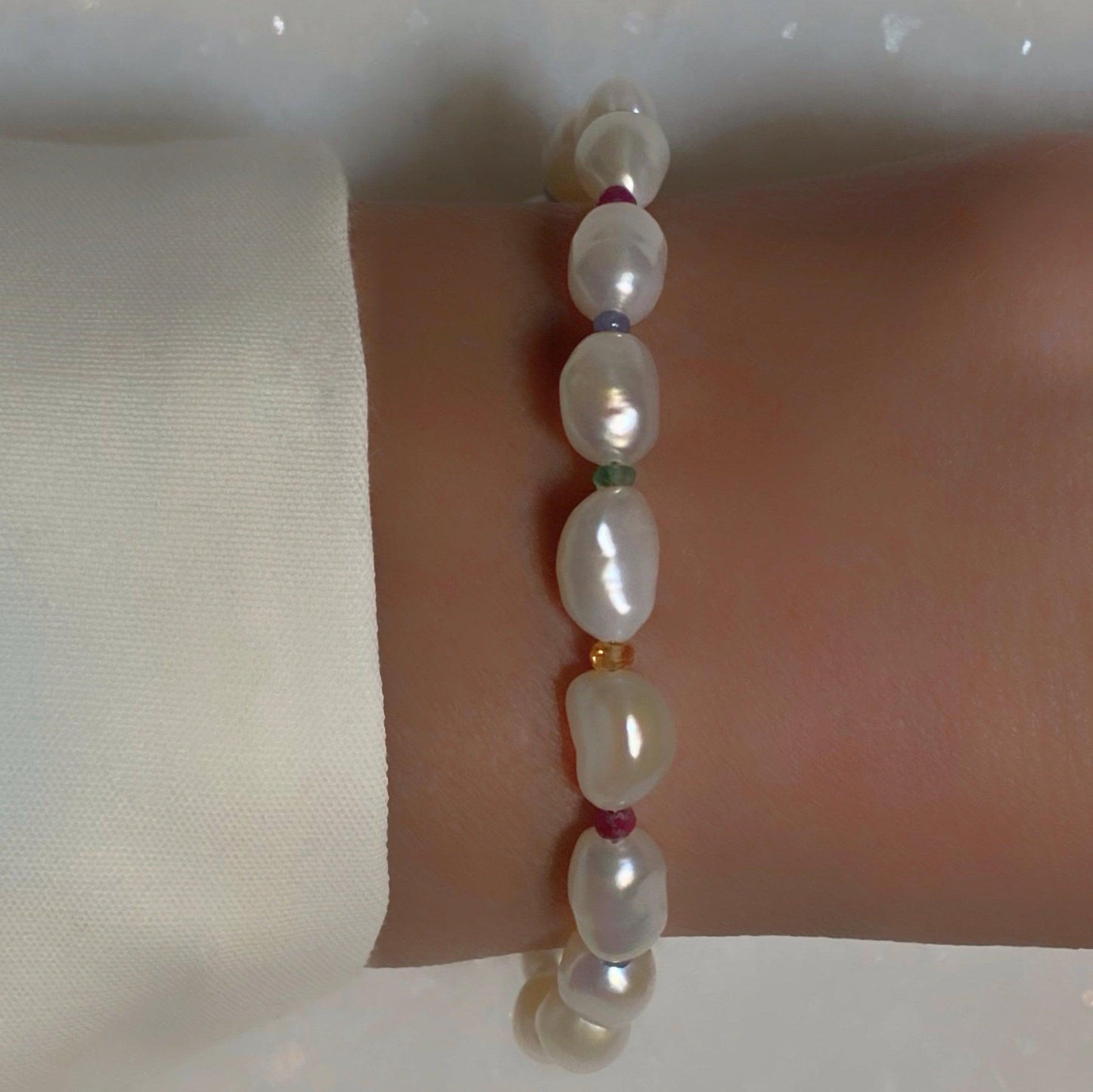 Baroque Pearl Rainbow Sapphire Bracelet
