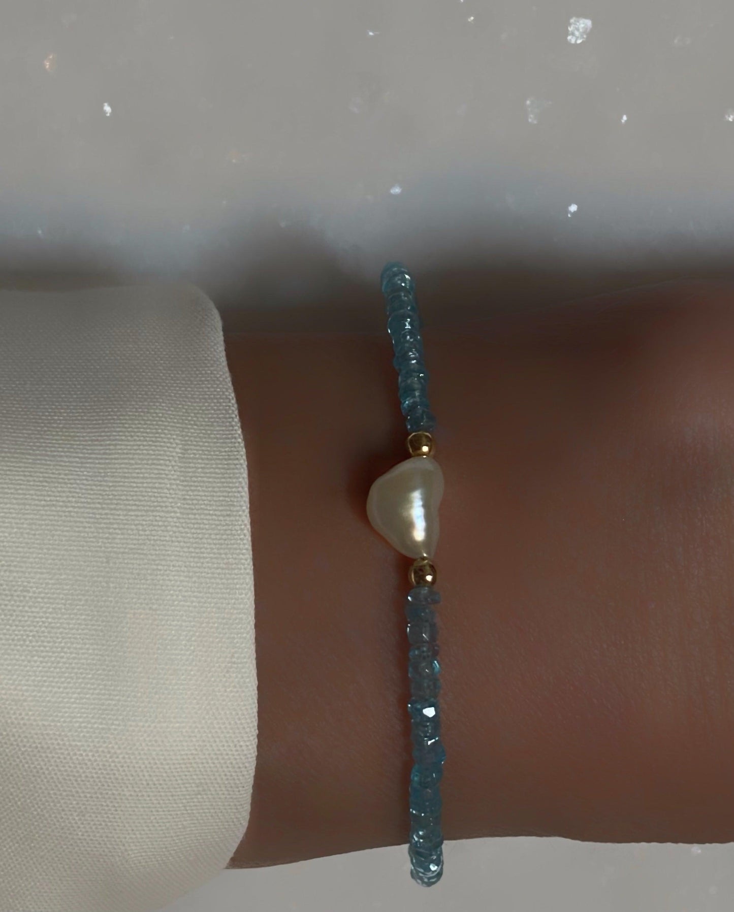 Apatite and Baroque Pearl Bracelet