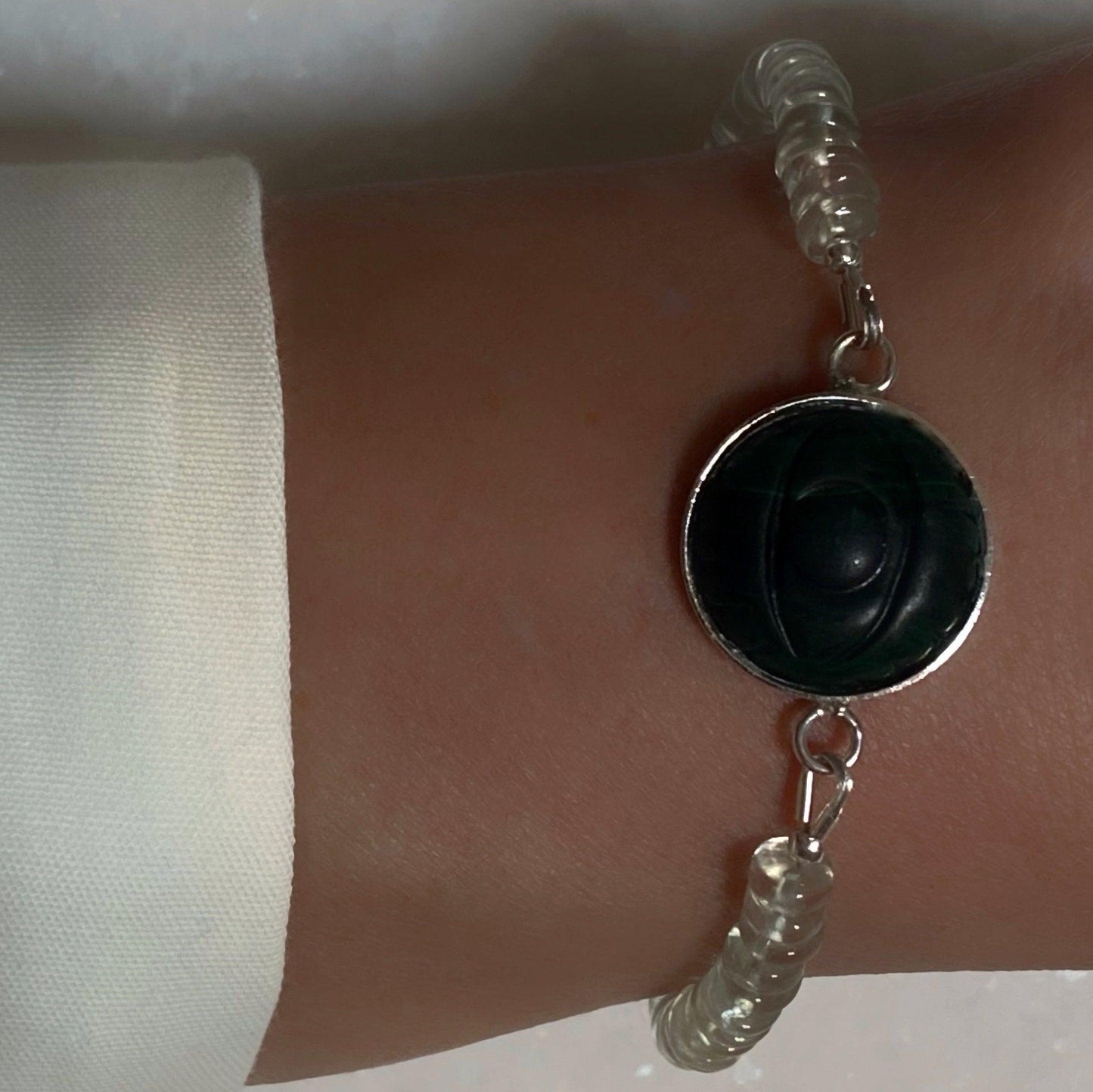 Green Amethyst Malachite Evil Eye Bracelet