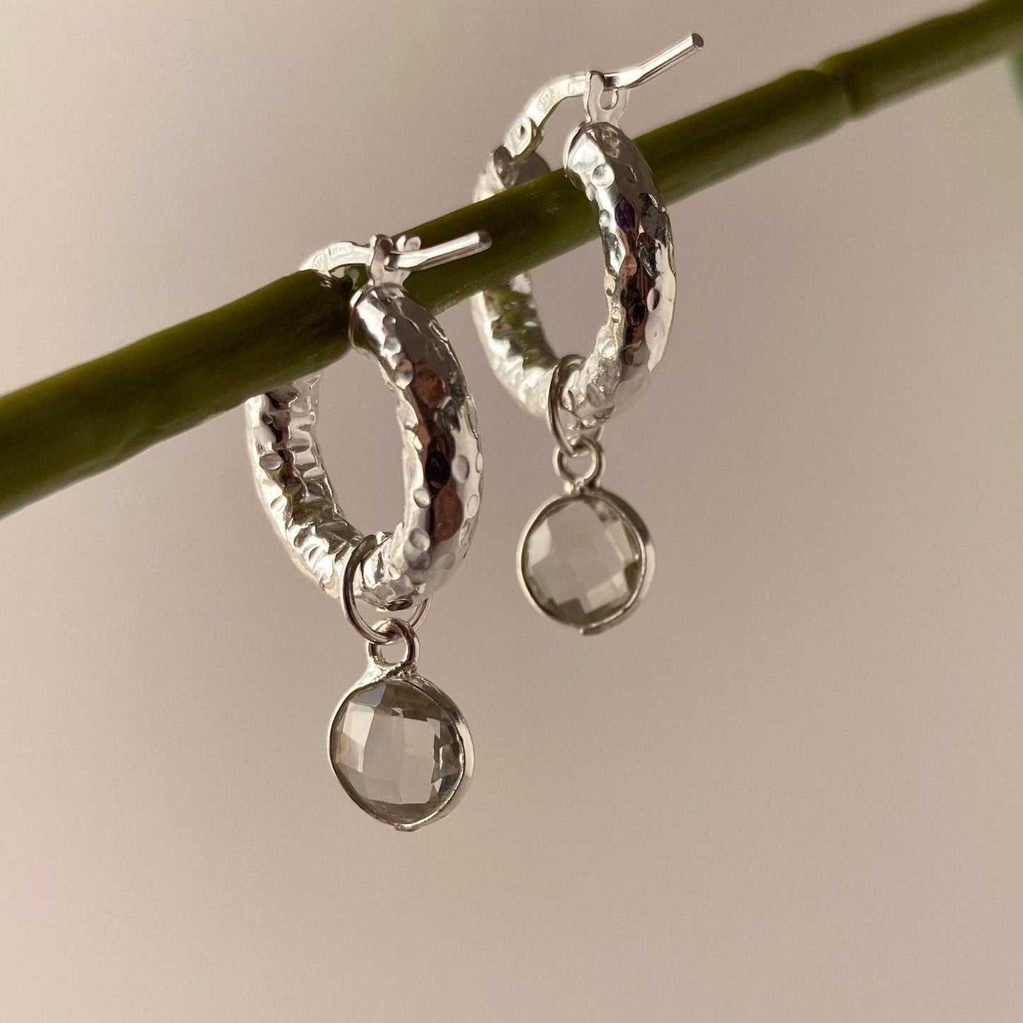 Sterling Silver Green Amethyst Hoop Earrings