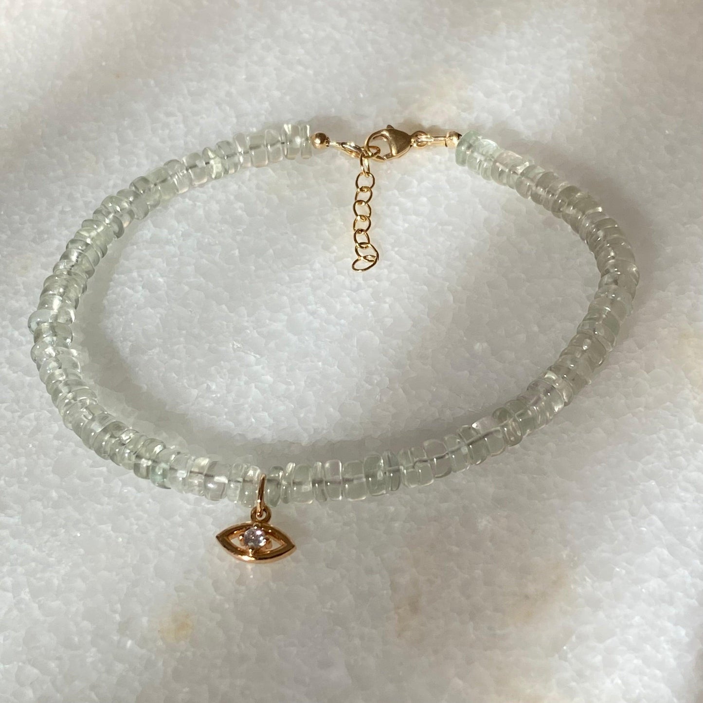 Green Amethyst Evil Eye Charm Bracelet