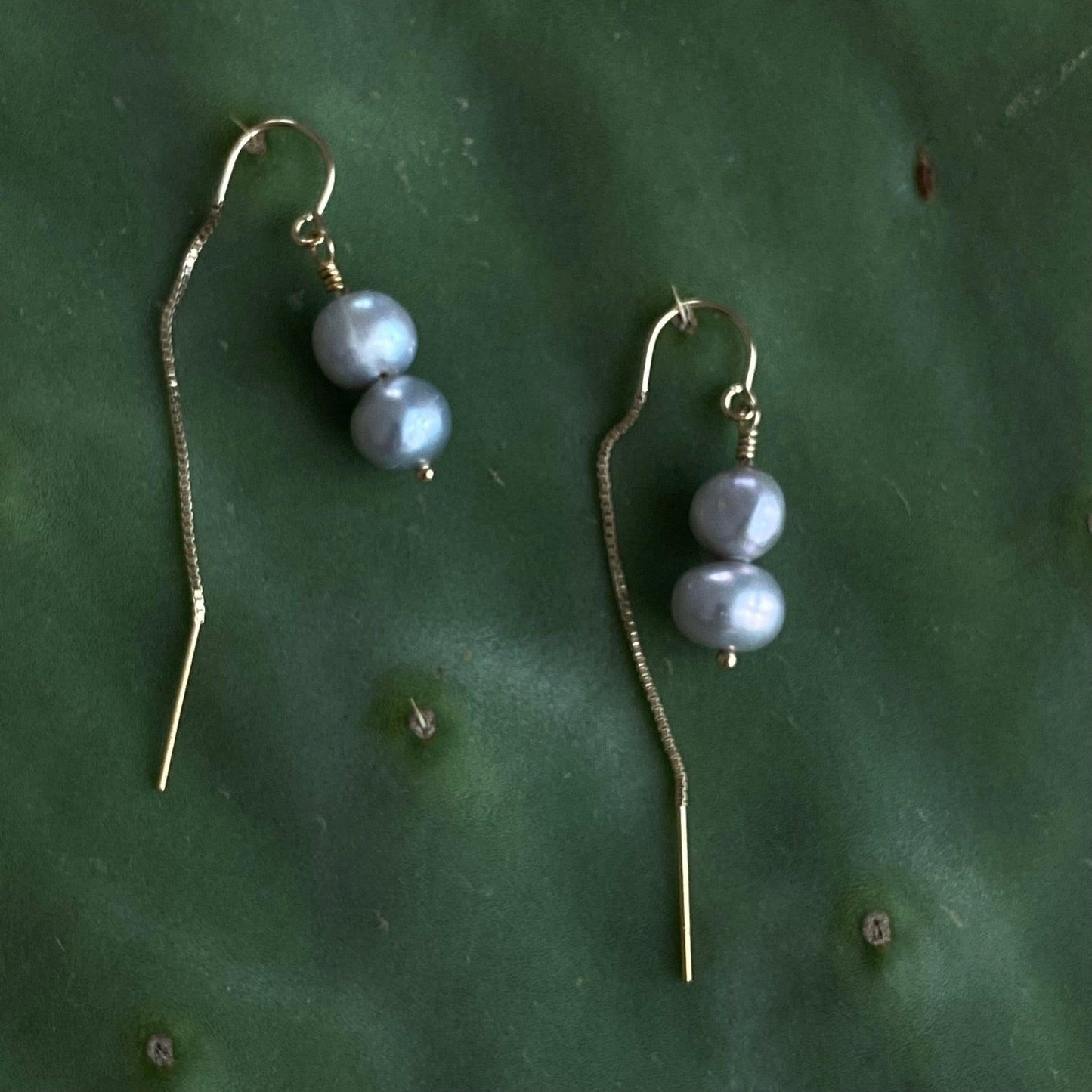 Silver Grey Pearl Threader Earrings