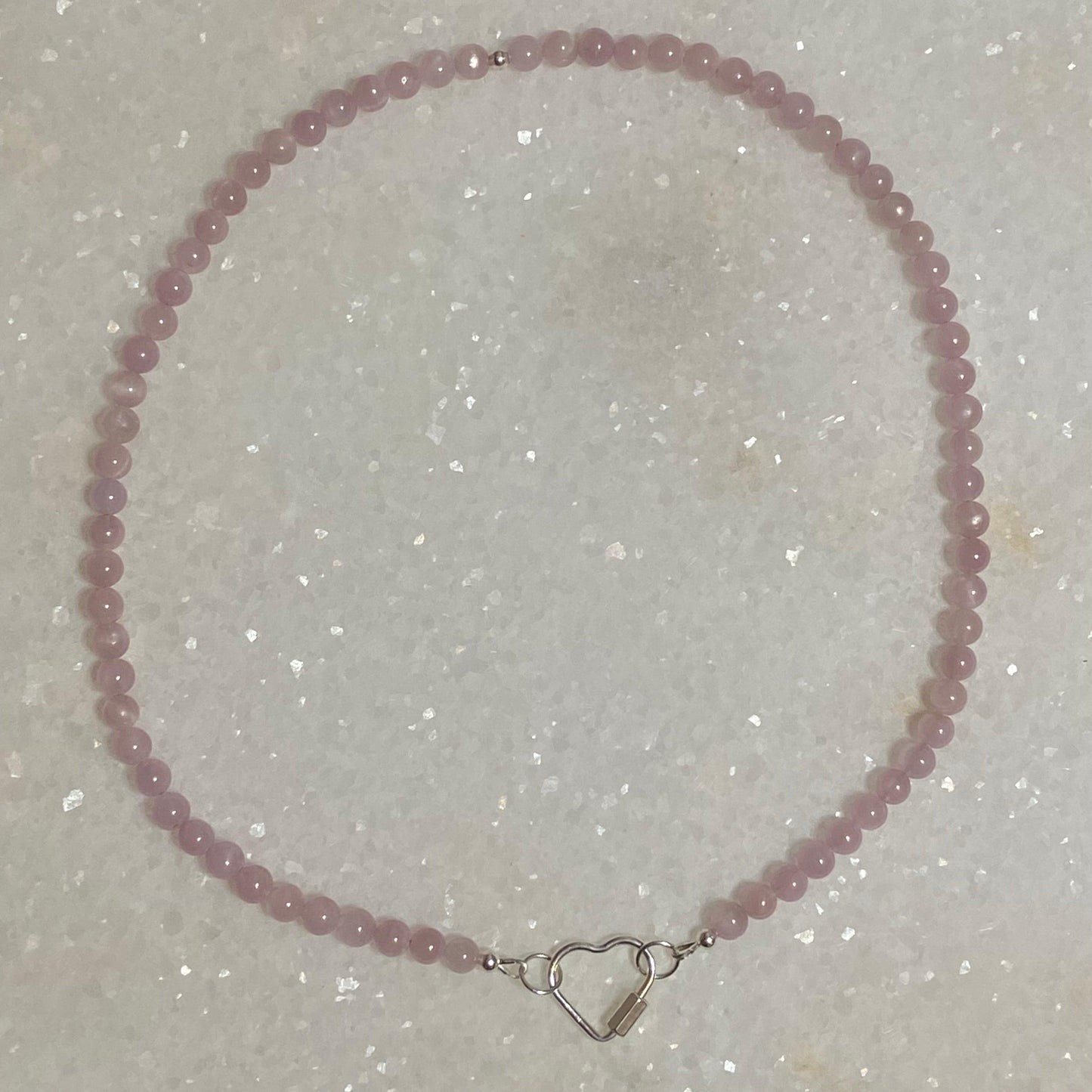 Kunzite Necklace with Heart Carabiner