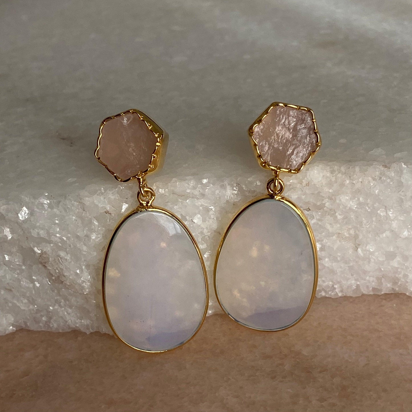 Rose Quartz Opalite Drop Earrings