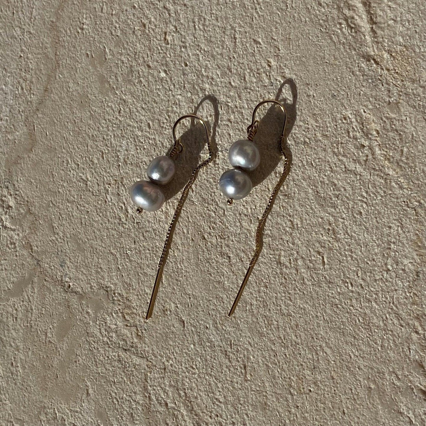 Silver Grey Pearl Threader Earrings