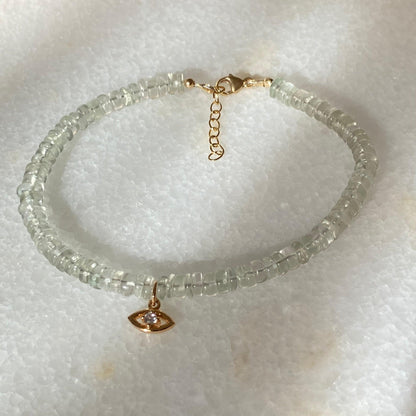Green Amethyst Evil Eye Charm Bracelet